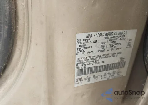 2001 Ford F-150 Harley-Davidson Edition/King Ranch Edition/Lariat/Xlt z USA, uszkodzony, nr VIN 1FTRW07L71KE35531